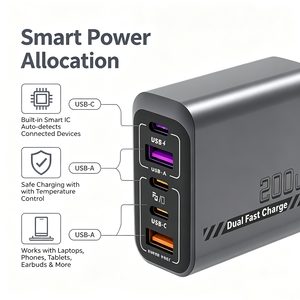 200W GaN Ladegerät EU UK US Stecker Multi-Port USB-A USB-C Netzteil PD PPS Schnellladung für Laptop Mobiltelefon - Product Image 4