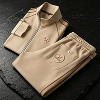 Ensemble de survêtement classique haut de gamme pour homme, veste à col montant zippée avec bandes latérales et pantalon de jogging à taille élastique