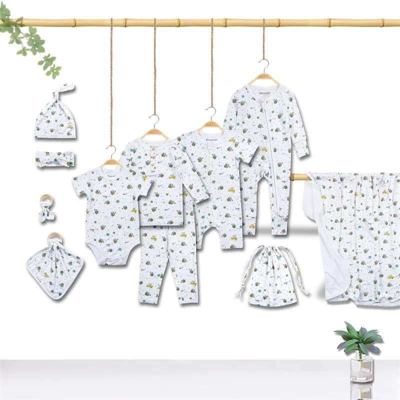 Custom print 100% cotton one piece romper newborn soft cotton viscose bamboo sleepers kids pjs pajamas baby gift set