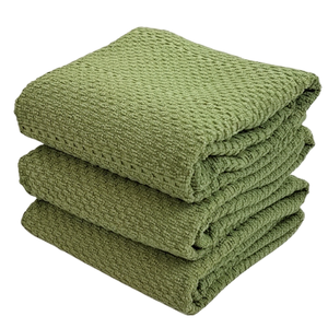 Essuie-tout de cuisine en coton tissé uni, rectangulaire, écologique, lavable en machine, vert - Product Image 1