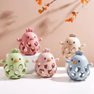 Hot Selling Musical Chicken Silicone Teether Unisex Food Grade Baby Toy With Rattle For Teething Entertaining Infants