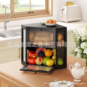 Wooden double-layer bread box, transparent corrugated, <b>kitchen</b> countertop corner toast bread box, double-layer storage - Product Image 4