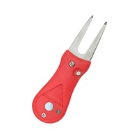 Outil de réparation de mottes de golf à cran d'arrêt pliable avec bouton pop-up et marqueur de balle magnétique