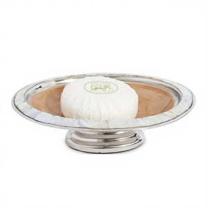 Porte-savon en acier émaillé de forme ronde avec décoration en nacre pour salle de bain et cuisine - Product Image 1