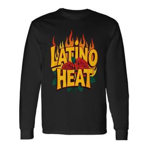 Maglietta a Maniche Lunghe Latino Heat con Collo Rotondo, Design Fiamma Nera, Stampa Serigrafica, Abbigliamento Casual Promozionale da Uomo - Product Image 1