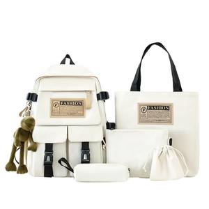 热卖5件套背包新款女士单肩包四件套帆布猫印花背包学生书包 - Product Image 6