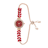Nouvelle montre élégante et écologique pour femme, bracelet délicat à motif de feuilles de 28 mm, accents de diamants, bracelet réglable, quartz