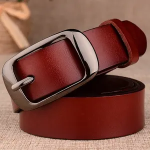 Cinturón de aleación con hebilla para hombre y mujer, cinturón de piel de vaca auténtica