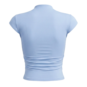 Viviblook J26TP207 T-shirt d'été pour femme, nouveau haut court uni à manches courtes et découpe sur la poitrine - Product Image 6