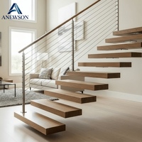 Escalier Flottant Moderne Acier-Bois avec Garde-Corps en Verre – Design Modulaire Durable et Écologique pour Villa, Appartement, Utilisation Intérieure Facile