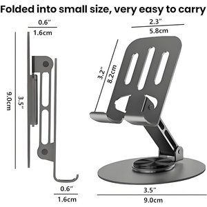 Multifonctionnel 360 °   Support de téléphone pliable rotatif en métal, support réglable avec coussinet en silicone antidérapant pour smartphones - Product Image 4