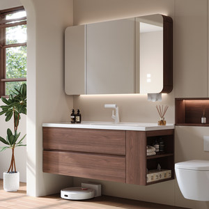 <span class=keywords><strong>Mobile</strong></span> Bagno con <span class=keywords><strong>Lavabo</strong></span> Integrato in Ceramica e Mobiletto in Legno di Noce Anticato, Lavandino - Product Image 3