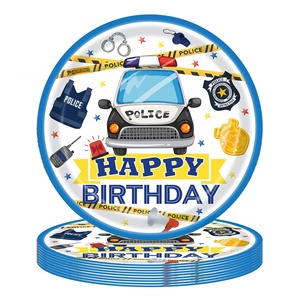 Juego de vajilla desechable moderna para fiestas de cumpleaños de niños, tema de coches de policía, vasos de papel, platos, cajas de pañuelos, superventas - Product Image 4