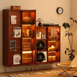 <b>Solid</b> <b>Wood</b> Retro <b>Bookcase</b> With Glass Door Space Saving Design For Living Room Study Home Display Cabinet Magazine Storage - Product Image 2