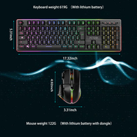 Clavier et souris sans fil miniatures PCTENK XD50R en aluminium, combo OEM ODM, étanche, pour jeux sur ordinateur, rétroéclairage RVB, 4800 DPI