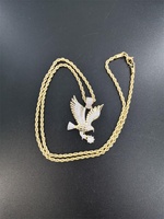 Collier pendentif faucon hip-hop en laiton plaqué or véritable avec zircon