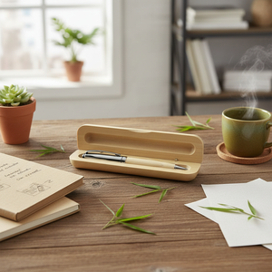 Penna a Sfera in Bambù Ecologica Personalizzata con Punta Diamantata 0.5mm/0.7mm e Confezione in Legno Ecosostenibile - Product Image 3