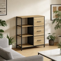 Organiseurs de commode en tissu style ferme moderne avec 3 tiroirs et structure en acier pour le rangement du salon
