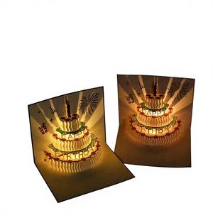 การ์ดอวยพรวันเกิดลายเค้กพร้อมดนตรี ดีไซน์ธีมเทศกาล ตกแต่งด้วยเทคนิคบรอนซ์ กระดาษพิเศษ-การ์ดวันเกิด 3 มิติสุดสร้างสรรค์สำหรับเพื่อน - Product Image 1