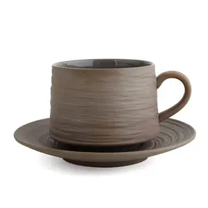 8oz initial pottery coffee mug promotional ceramic mug and saucer