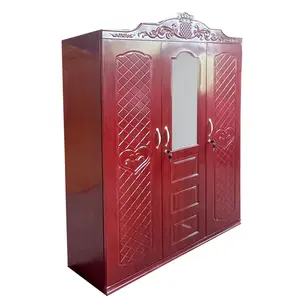 Good selling home Bedroom Furniture steel almirah lemari pakaian besi armario Metal Imprint cabinet 3 door wardrobe with mirror