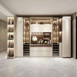 Modern Luxury <strong>Sideboard</strong> with Glass Doors LED Wine Rack Drawers Open Shelves Beige Wood Dining Room - Product Image 1