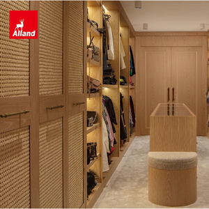 Allandcabinet Boho Rattan Closet <strong>Wardrobe</strong> with Rectangular Cane <strong>Insert</strong> Panels and Walnut Wood Grain Laminate Frame - Product Image 3