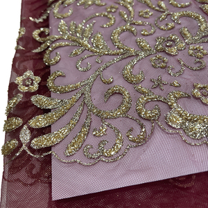 많은 색상 고품질 크리스탈 광택 메쉬 자수 및 페르시 쉬머 디자인 신부 웨딩 파티 드레스 패브릭 - Product Image 3