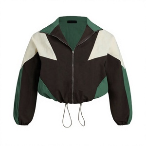 High Quality Custom Logo <b>Women</b> Crinkle Fabric Breathable Cropped Polyester Zip Up Anorak <b>Windbreaker</b> <b>Jackets</b> - Product Image 1
