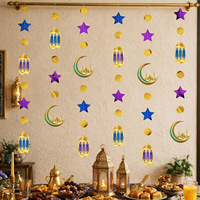 Eid Mubarak Asılı Çelenk Ay Yıldız Fener Kağıt Flamalar Ramazan Süslemeleri İslami Müslüman Partisi Tavan Arka Plan Dekoru