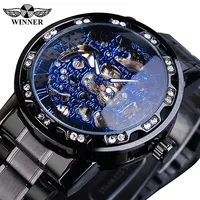 Montre-bracelet squelette mécanique de luxe pour homme Winner 1089 614, nouvelle collection, design royal lumineux avec diamants, mouvement mécanique de marque