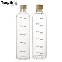 Grande bouteille d'eau écologique en verre borosilicate de 500 ml avec couvercle à vis en bambou, design classique, unisexe, marque TANGIBLE, articles de boisson