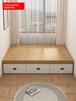 Lit Tatami Minimaliste Moderne Sans Tête de Lit, Style Plateforme, Cadre de Lit Simple avec Boîte de Rangement Haute, 12/135/18 Mètres, Personnalisable