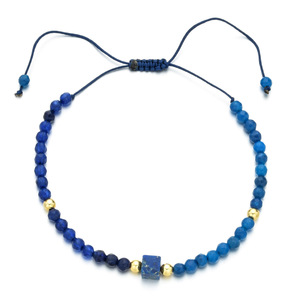 Bohemian Natural 4MM Stone Square Colorful Emperor Stone Stainless Steel Beads Women's Simple Design Macrame <strong>Beaded</strong> Brace - Product Image 6