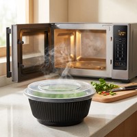 Bol rond jetable en PP compatible micro-ondes avec couvercle transparent, pour soupe, nouilles, ramen, 350/550/700/1000 ml