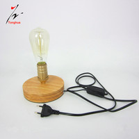 Support de lampe vintage rond en bois E26 E27 avec câble électrique et interrupteur, lampe de table décorative d'intérieur pour la maison