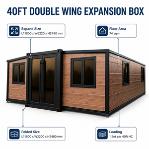 Maison conteneur pliable extensible à double aile de 40 pieds, grande maison préfabriquée pour famille, hôtel, site de secours en cas de catastrophe - Product Image 2