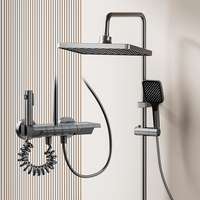 Juego de ducha digital de aluminio con pantalla LED y luz ambiental 4174 gris, grifo de ducha digital tipo piano