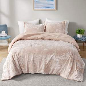 DB Crushed Velvet Sherpa Reversible Comforter Set Double <b>Queen</b> King <b>Size</b> Custom <b>Size</b> Options <b>Quilted</b> Pattern Cotton Polyester - Product Image 1