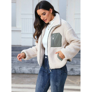 Veste en polaire à fermeture éclair de couleur unie chaude pour l'automne et l'hiver, vêtements féminins polyvalents pour tous les jours, veste personnalisée - Product Image 3