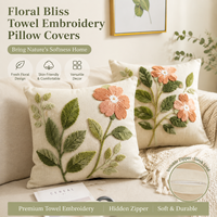 Housse de coussin brodée florale avec fermeture éclair discrète pour canapé-lit, housse de coussin décorative botanique texturée douce pour la maison