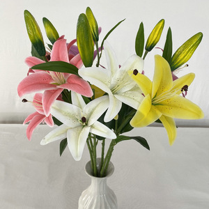 Bouquet de fleurs artificielles Queyiyi, lys en silicone souple de 90 cm, décoration de mariage et de maison, rose, blanc, jaune, violet - Product Image 3
