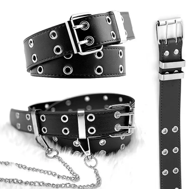 Fashion Alloy Luxus Ketten riemen für Frauen Männer Echtes Leder Hip Hop Punk Gürtel Pin Buckle Jeans Dekorativ