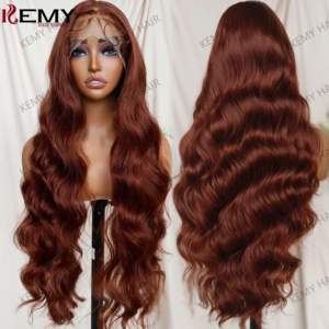 KEMY HAIR 프리미엄 내열 섬유 가발 6*13 HD 투명 레이스 느슨한 웨이브 합성 구리 가발 도매 - Product Image 5