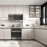 Meubles de cuisine modulaires Benovo en laque brillante en forme de L avec évier, garantie 5 ans, design moderne en bois, charnières durables, fixation murale