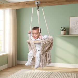 Hamaca Colgante para Bebé Hecha a Mano con Diseño Costero de Macramé de Algodón, Asiento Colgante para Bebés, Cojín No Impermeable para Cuarto de Bebé - Product Image 2