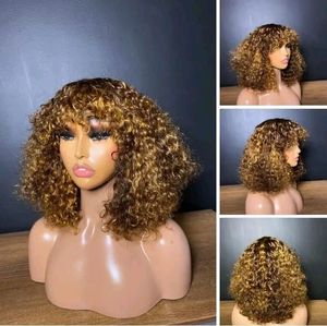 Promotion $62 Pixie Curly with Bang Human Hair <b>Bob</b> Curly <b>Wig</b> Raw Virgin Human Hair Machine Made Non Lace with Frange Wholesale - Product Image 4