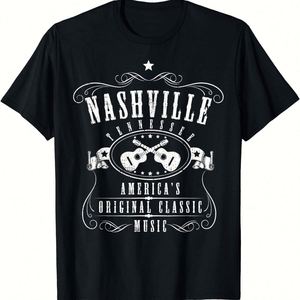 Nashville Country Music T-Shirt 100% Cotton Vintage Tennessee Musician Logo Anti-Wrinkle and Anti-Shrink Oversized Fit Shirt - Product Image 4