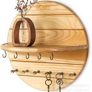 Wooden Round Wall Key <b>Rack</b> With <b>Shelf</b> For Entryway Home Decor - Product Image 5
