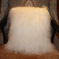 Cheveux longs décoratif Tibet peau d'agneau jeter oreiller blanc mongol agneau fourrure oreillers housse de coussin taie d'oreiller tissé Technique